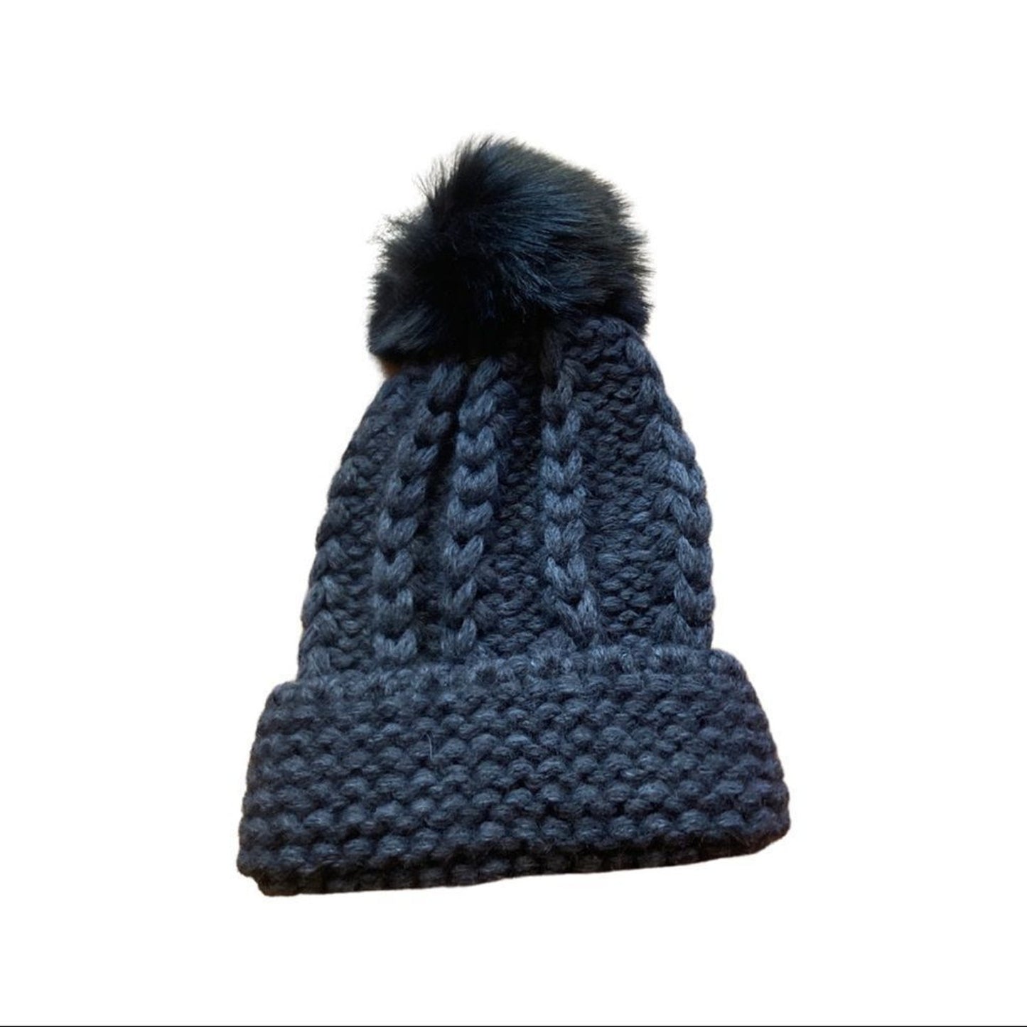 Aqua Brand Woman’s Charcoal Knit Pom Pom Winter Hat