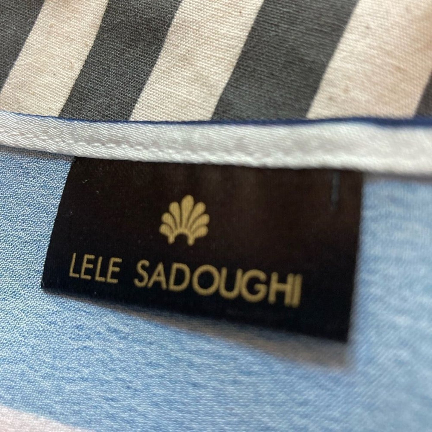 Lele Sadoughi woman’s Striped Square Scarf With Draw String Bag Color: Pink/Navy