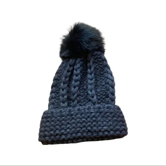 Woman’s Charcoal Knit Pom Pom Winter Hat
