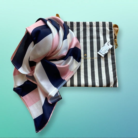 Lele Sadoughi woman’s Striped Square Scarf With Draw String Bag Color: Pink/Navy