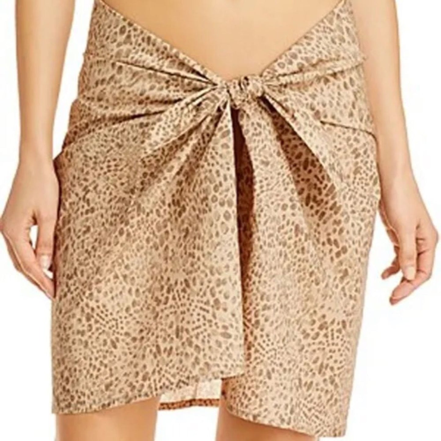 WAYF Printed Tie Pareo Skirt In Tan Cheetah Womans' Beach Cover Up Wrap